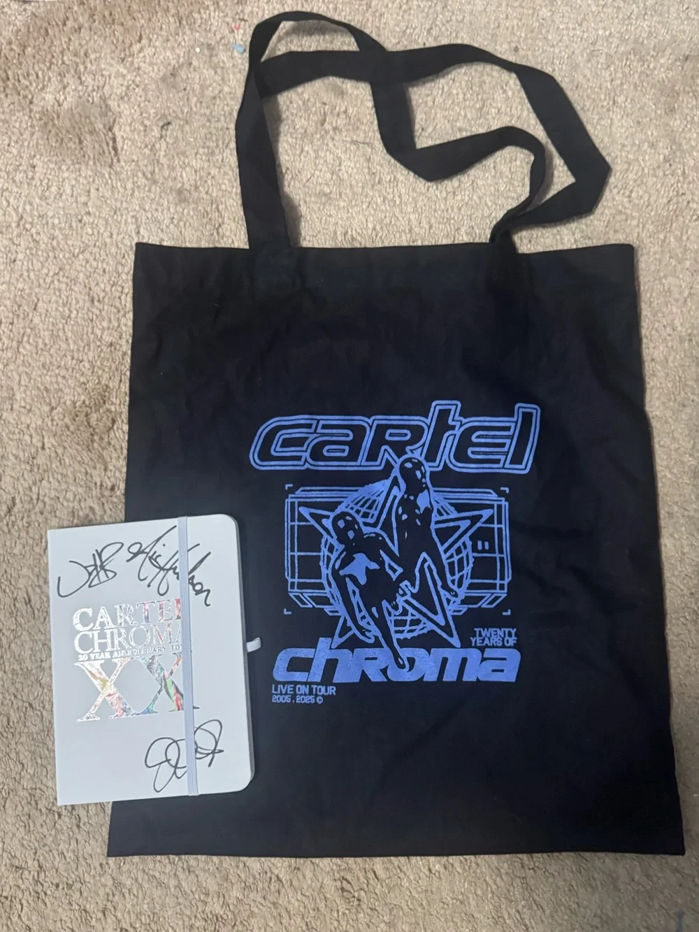 Cartel the band Chroma Black Graphic Tote Bag & Autographed Notebook